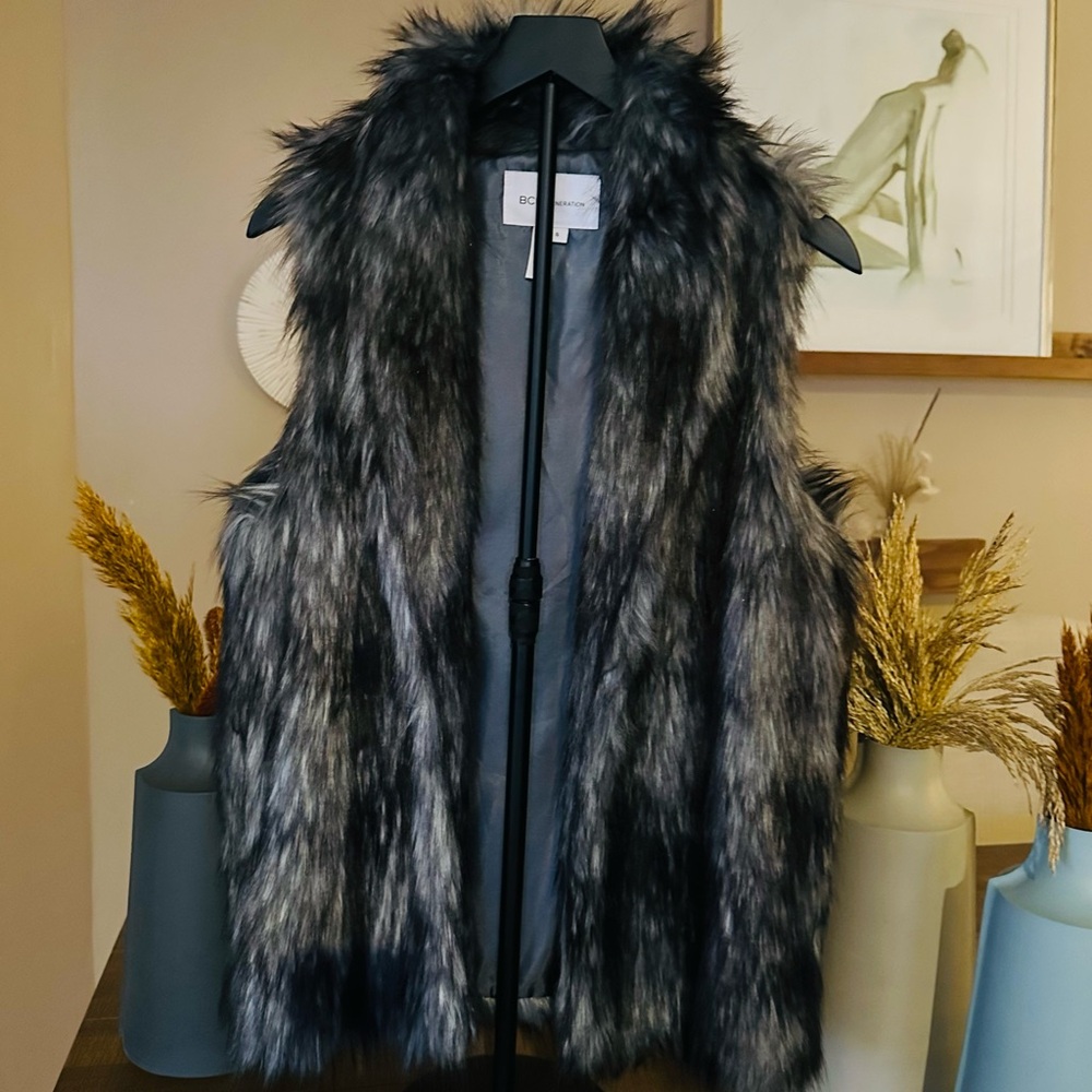 BCBGeneration Black and Gray Fur Vest